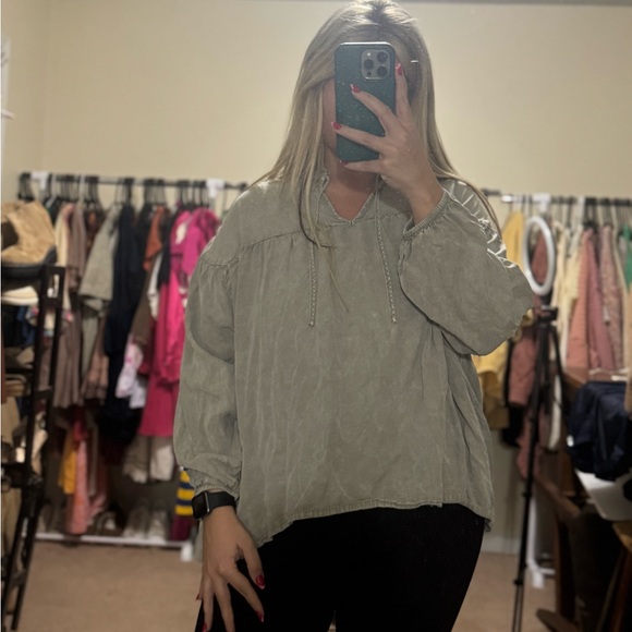 easel Tops - Slate Gray Flowy Blouse